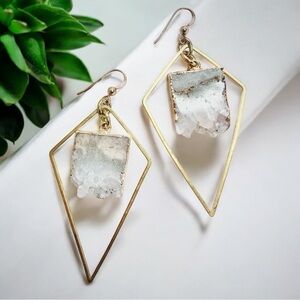 Amethyst Druzy Geometric Earrings